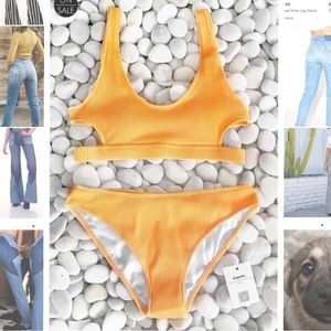 Yellow ribbed bikini set M